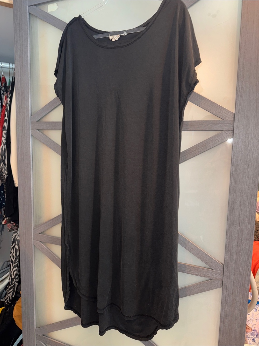 Molly Green Distressed Black Midi T-Shirt Dress Size L